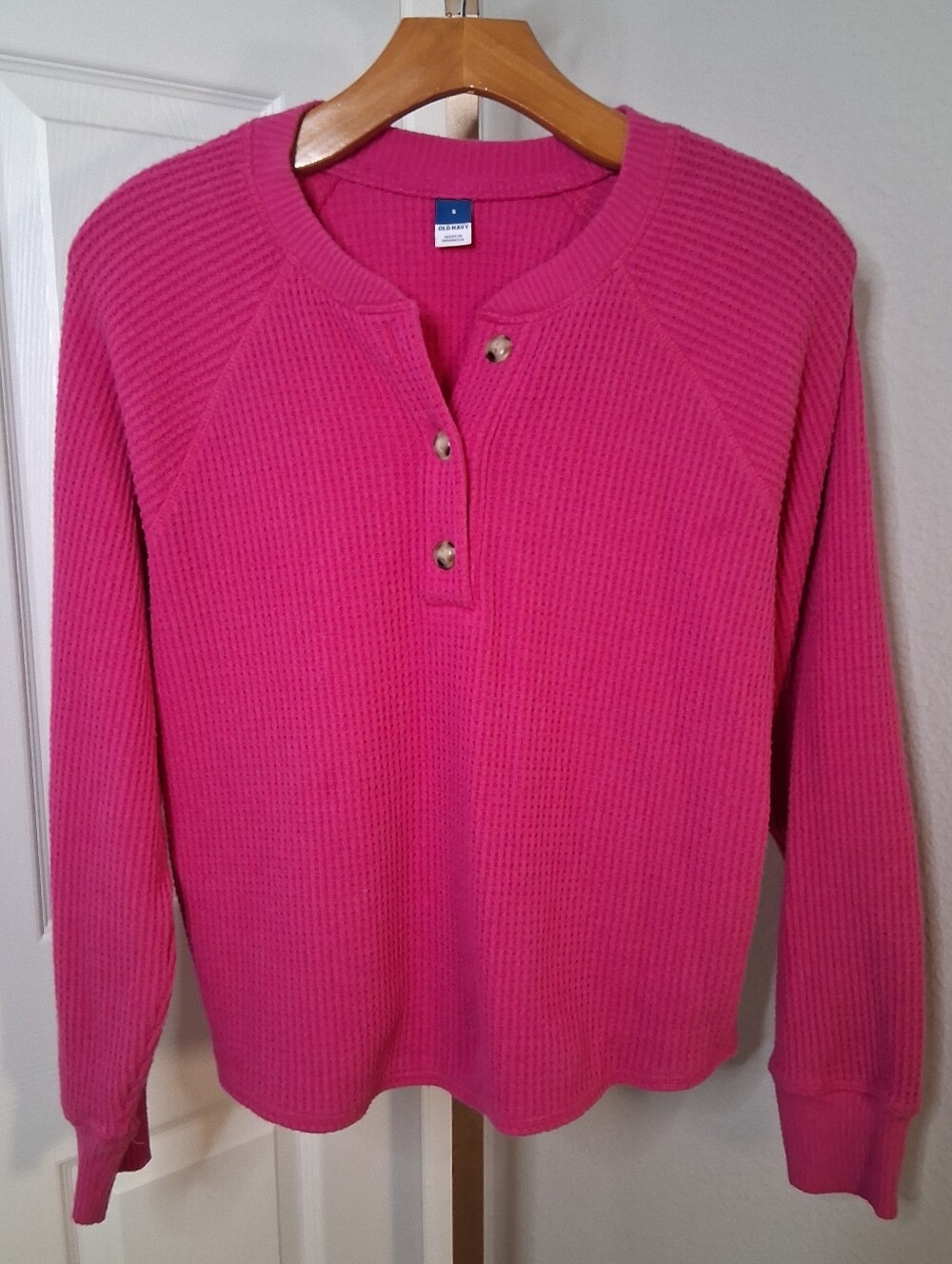 Old Navy Dark Pink Waffle Knit Long Sleeve Shirt Sweater Small